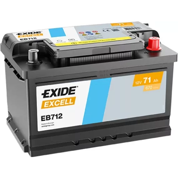 EXIDE Excell EB712 12V 71Ah 670A szgk akkumulátor j+